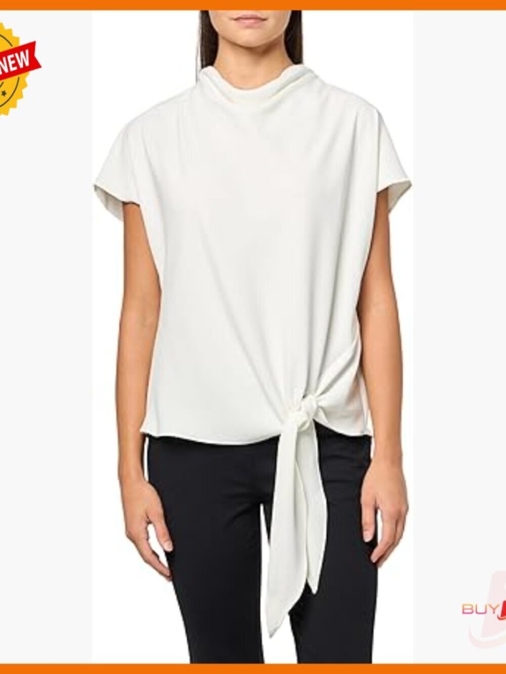 Relaxed Fit Cowl Neck Top with Waist Tie for Work